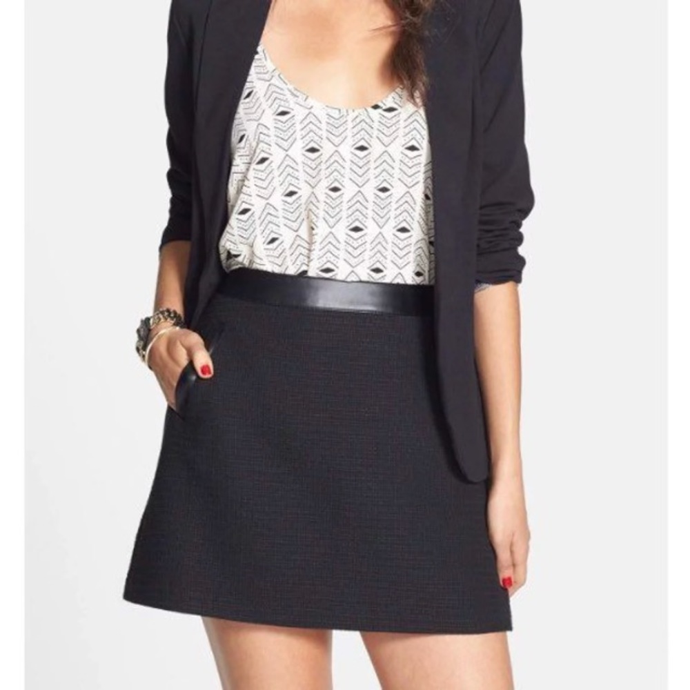 Faux Leather Trim Tweed Miniskirt